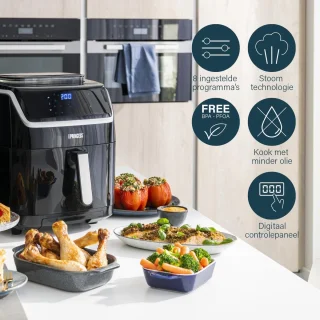 Princess Heteluchtfriteuse 182080 2-in-1 Stoomoven en Airfryer 6.5L Zwart