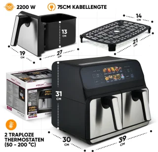 ProfiCook FR 1287 H Dubbele Heteluchtfriteuse 2x4L