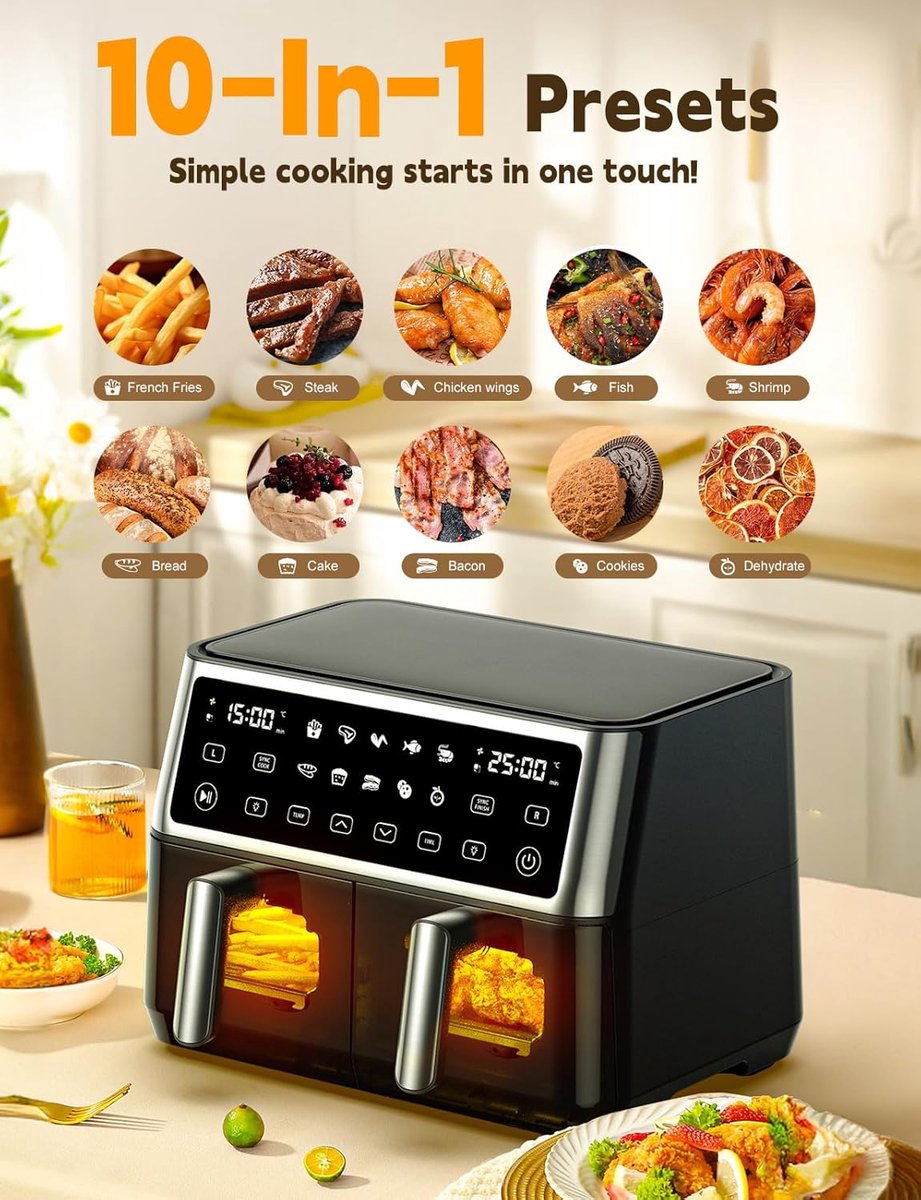 RFWR Dual Zone XXL Airfryer 10L