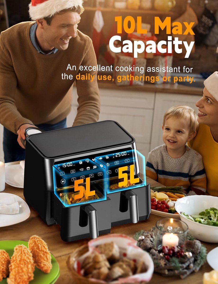 RFWR Dual Zone XXL Airfryer 10L