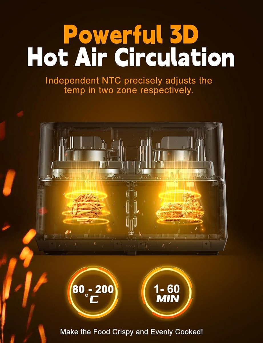 RFWR Dual Zone XXL Airfryer 10L