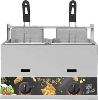 Roestvrijstalen friteuse dubbele mand 23 liter zilver