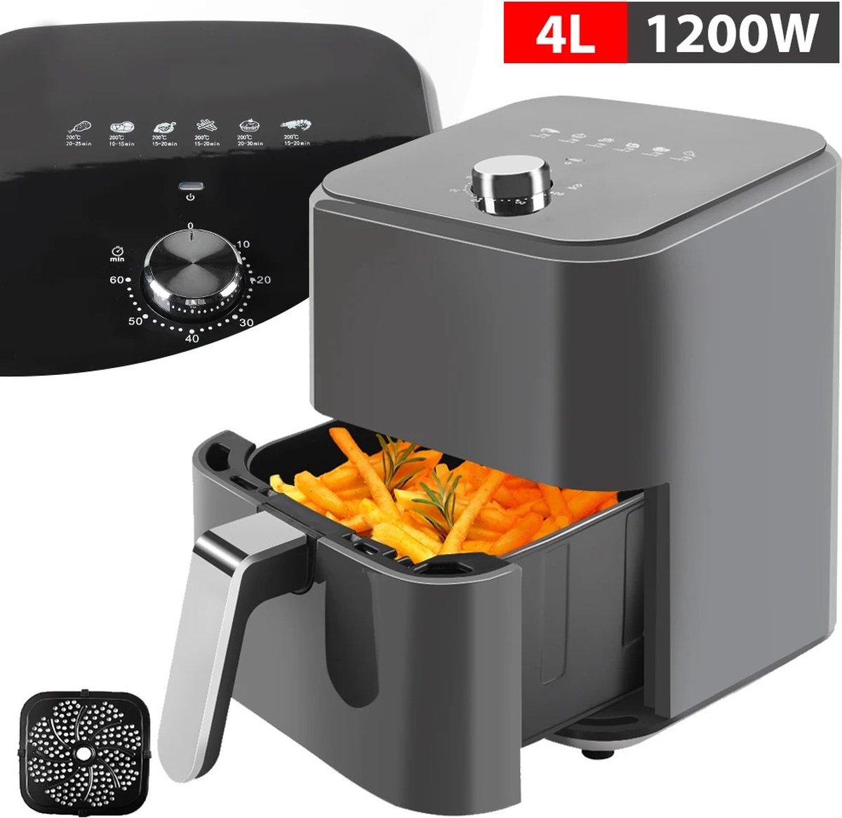 Rustive Airfryer 4L Elektrische Luchtfriteuse 1200W