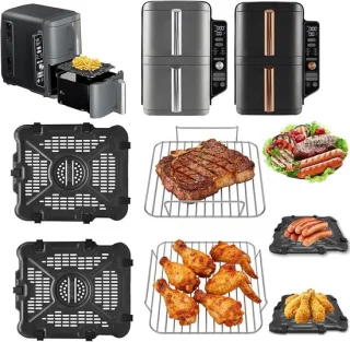 Set van 2 accessoires voor heteluchtfriteuse met 2 roestvrijstalen roosters, Ninja SL401