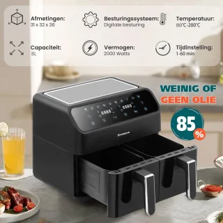 Sinaopus 901 Digitale Airfryer XL 8L DualMand