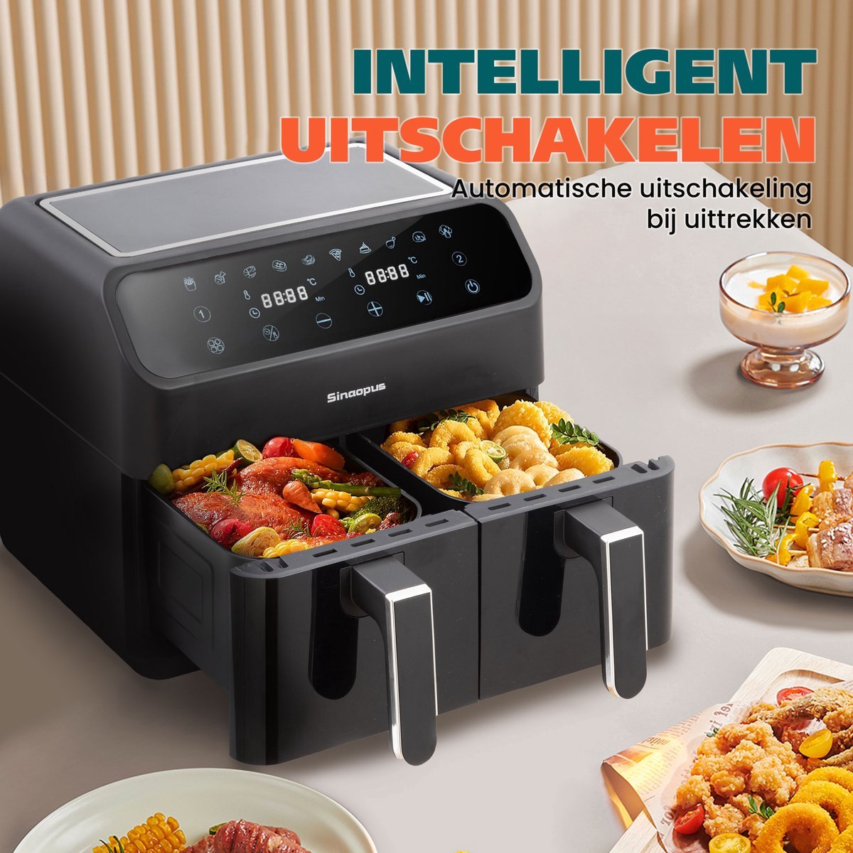 Sinaopus 901 Digitale Airfryer XXL 11L met Dubbele Mand