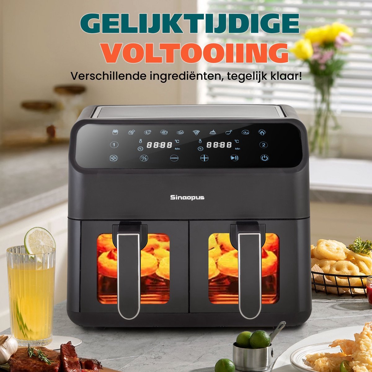 Sinaopus 901 Digitale Airfryer XXL 11L met Dubbele Mand