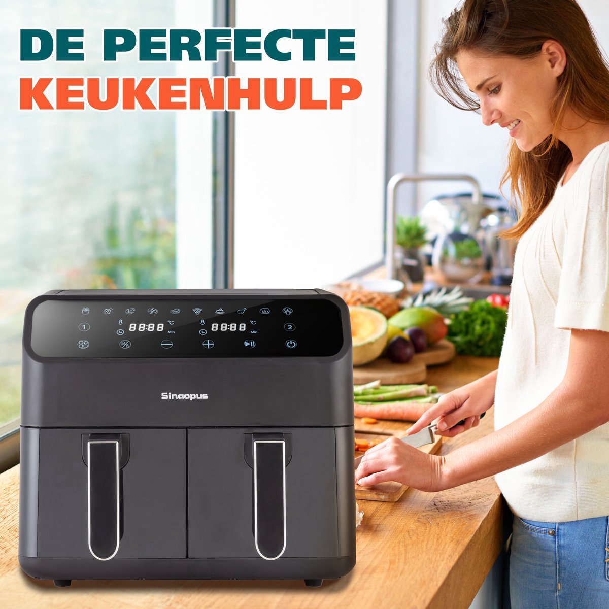 Sinaopus 901 Digitale Airfryer XXL 11L met Dubbele Mand