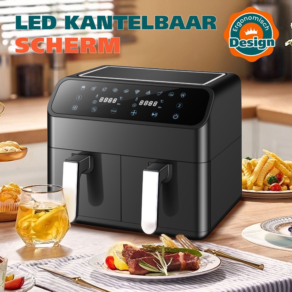 Sinaopus 901 Digitale Airfryer XXL 11L met Dubbele Mand