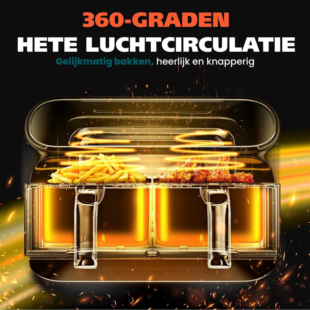 Sinaopus 901 Digitale Airfryer XXL 11L met Dubbele Mand