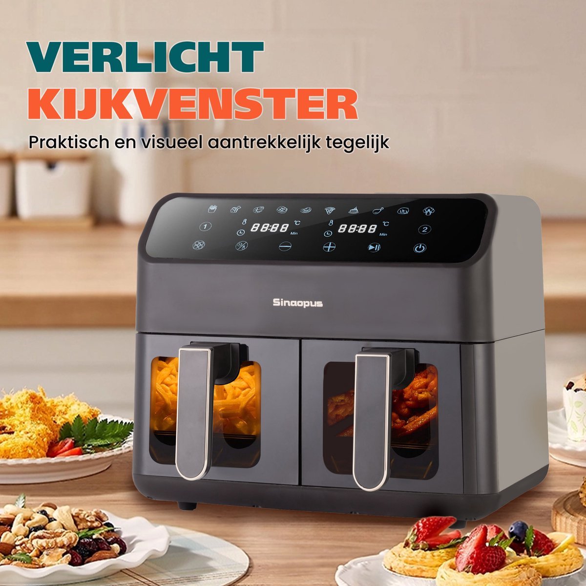 Sinaopus 901 Digitale Airfryer XXL 11L met Dubbele Mand
