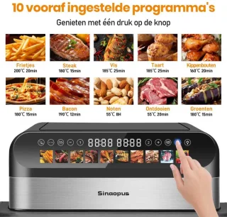 Sinaopus 922 Digitale Airfryer XXL 10L Dubbele mand