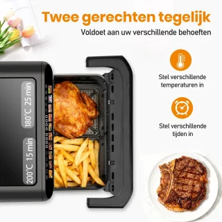 Sinaopus 922 Digitale Airfryer XXL 10L Dubbele mand