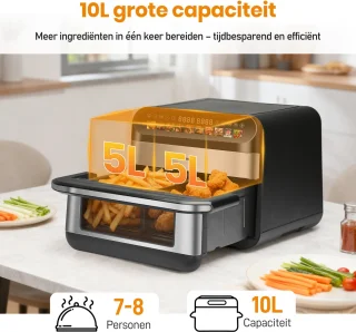 Sinaopus 922 Digitale Airfryer XXL 10L Dubbele mand