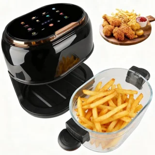 SnelShoppen airfryer 5L heteluchtfriteuse met glazen mand en touchscreen