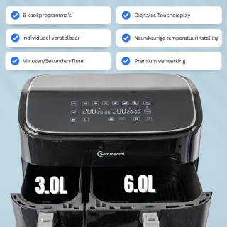 Sommertal HF DUAL 900 dubbele kamer heteluchtfriteuse 9L digitaal