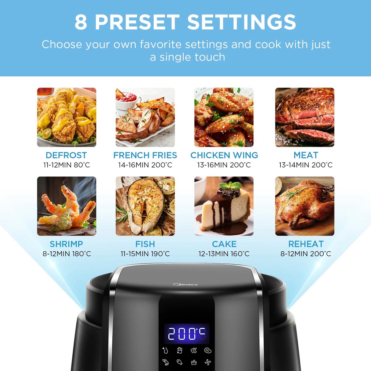 Stemily Airfryer 4L 1500W LED Touchscreen