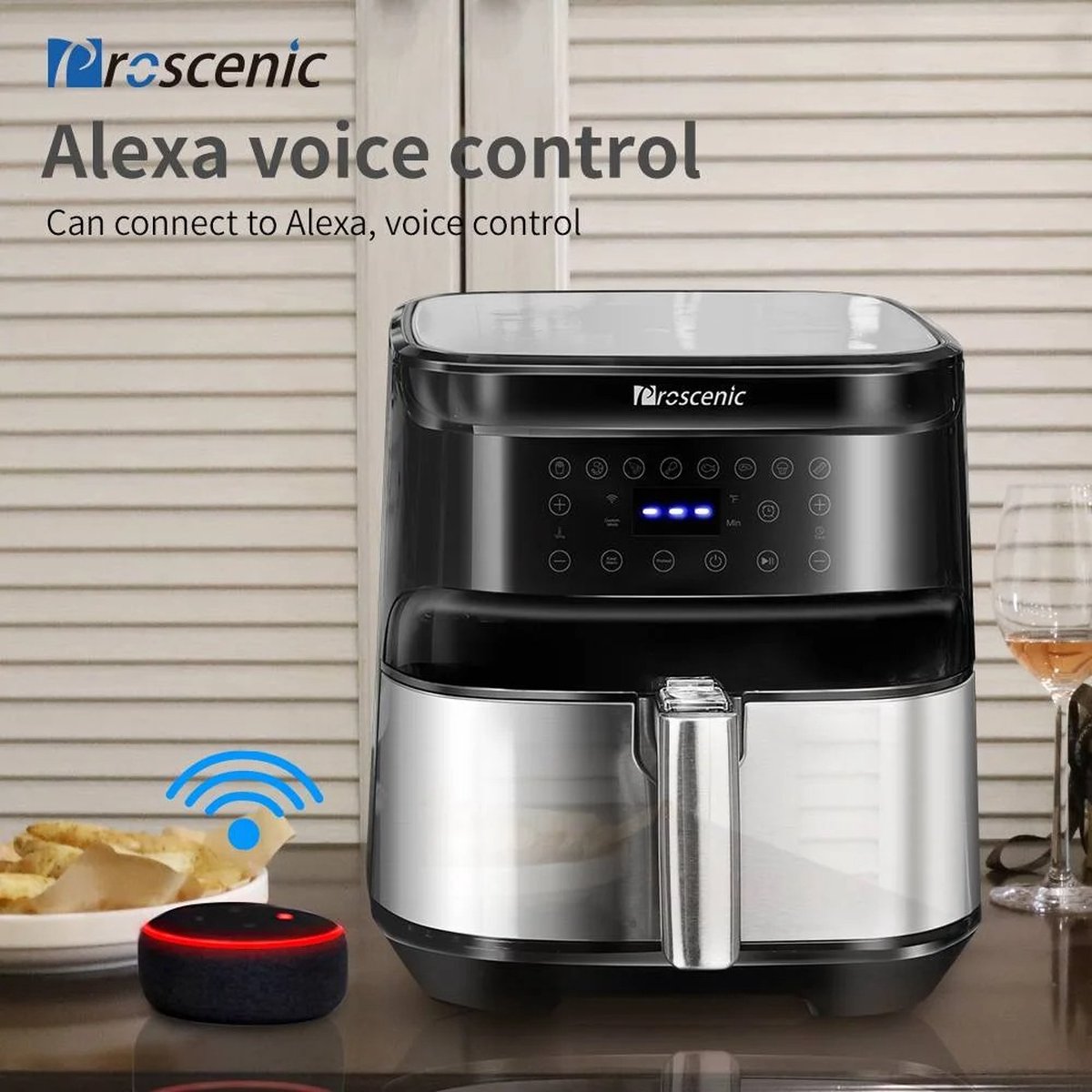 Stemily Airfryer 5.5L met LED-scherm en App bediening