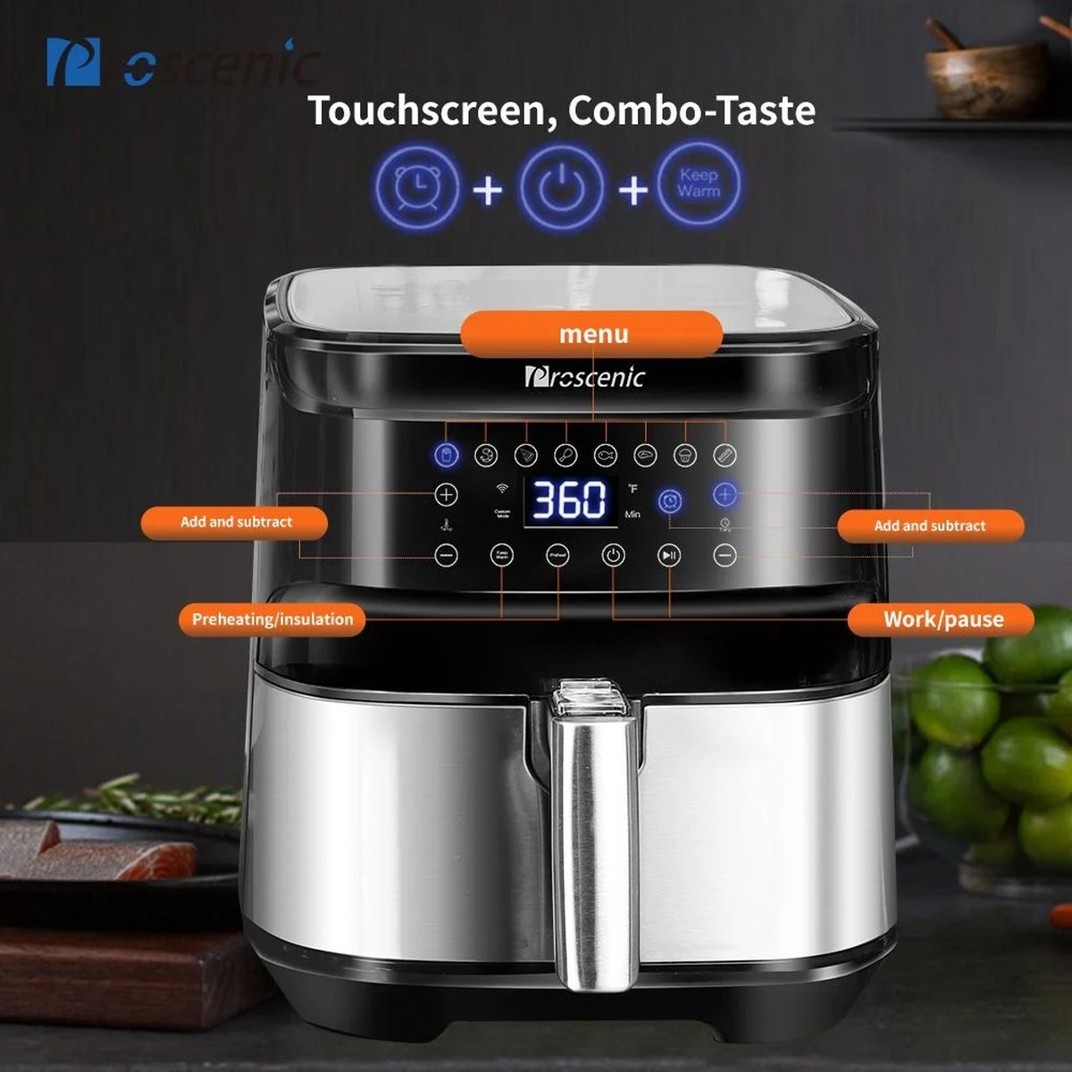 Stemily Airfryer 5.5L met LED-scherm en App bediening