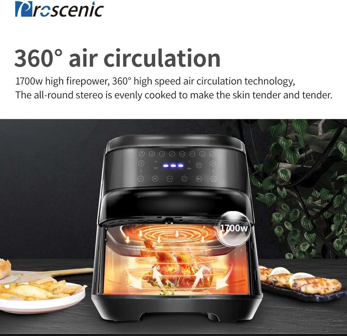Stemily Airfryer 5.5L met LED-scherm en App bediening
