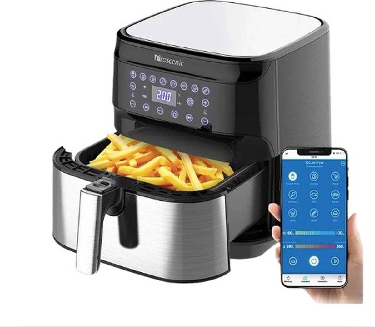 Stemily Airfryer 5.5L met LED-scherm en App bediening