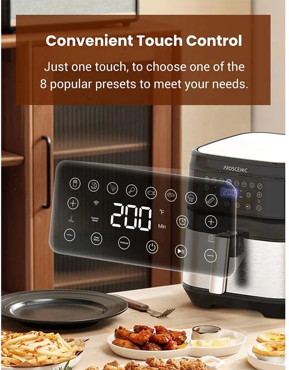 Stemily Airfryer 5.5L met LED-scherm en App bediening