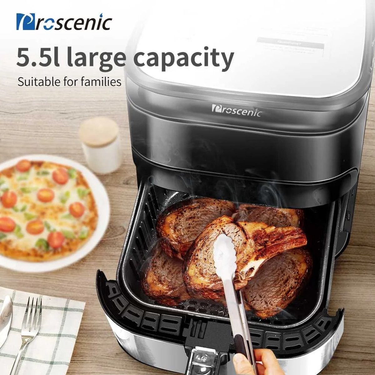 Stemily Airfryer 5.5L met LED-scherm en App bediening