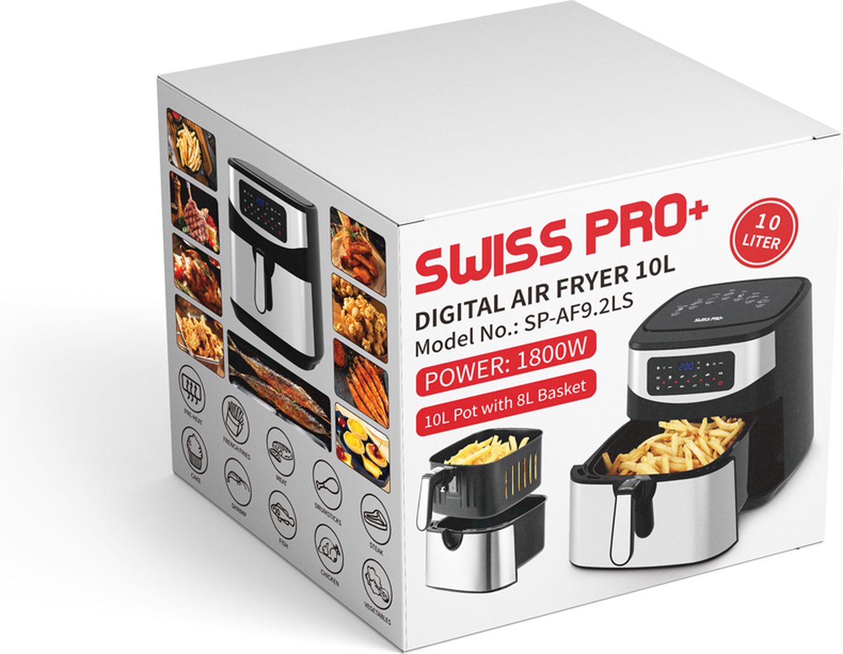 Swiss Pro+ SP-AF10L Airfryer 10L Zwart