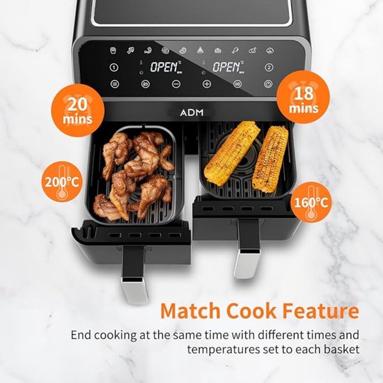 TD Air Dubbele Airfryer XXL 8L Zwart