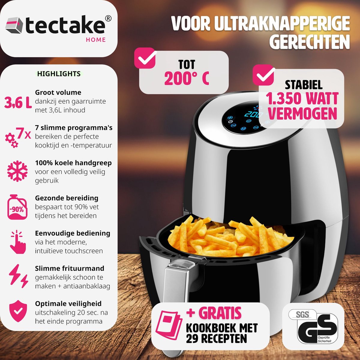 Wat vinden we goed aan de tectake Airfryer HF-568TS Mitch