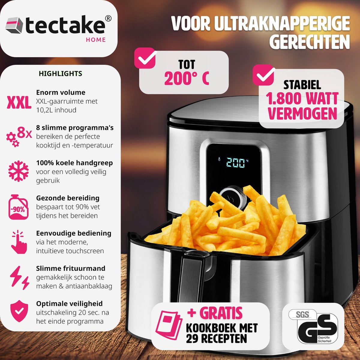 tectake Airfryer XXL 10,2L Zilver