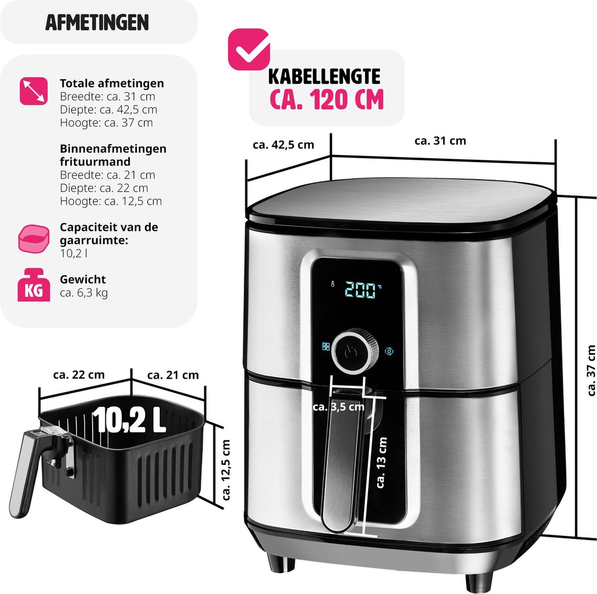 tectake Airfryer XXL 10,2L Zilver