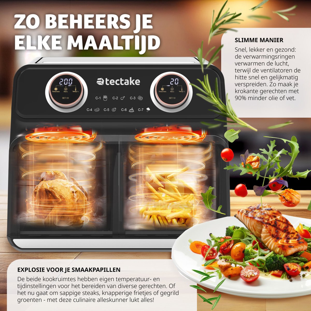 tectake® Dubbele Airfryer Samurai XXL 8L