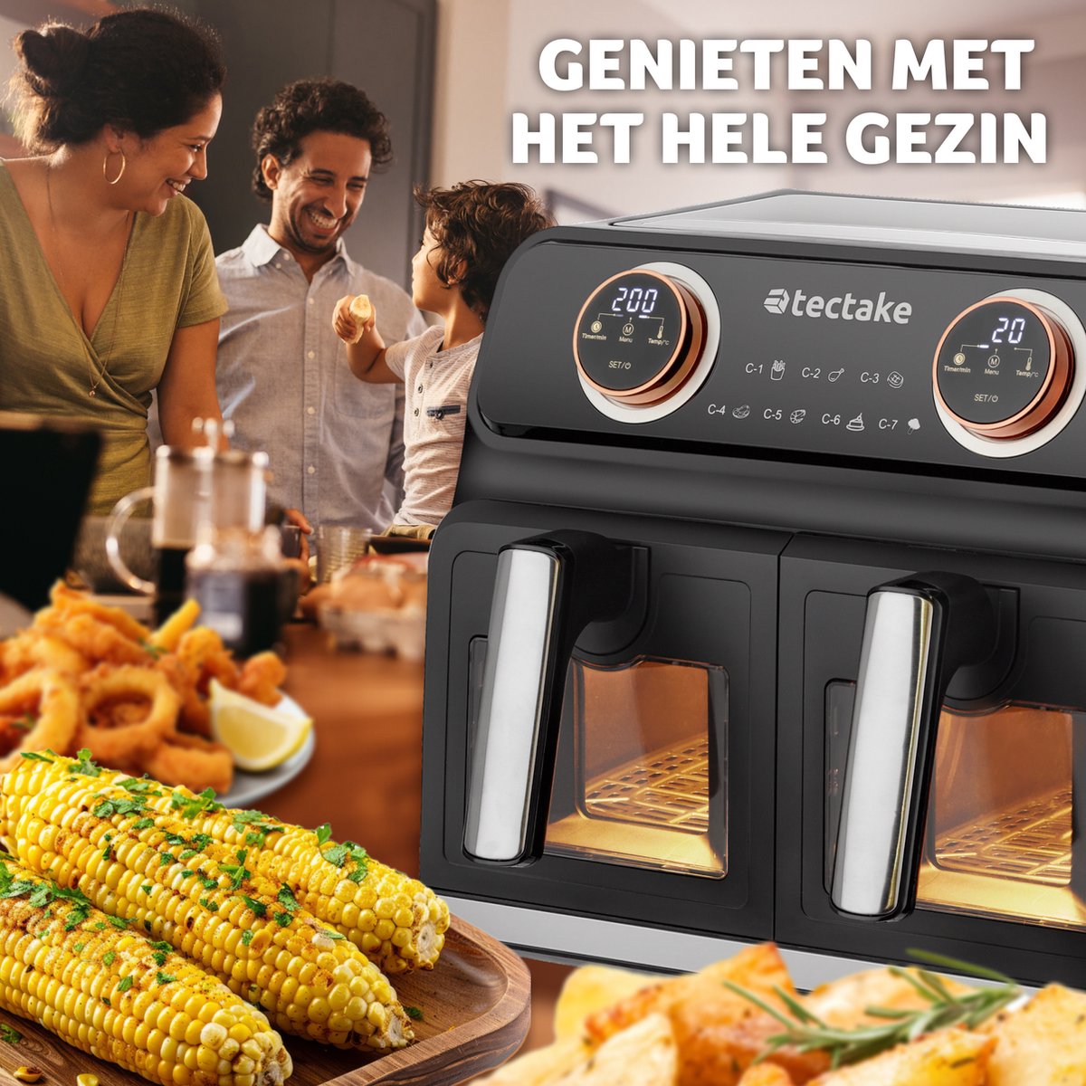 tectake® Dubbele Airfryer Samurai XXL 8L