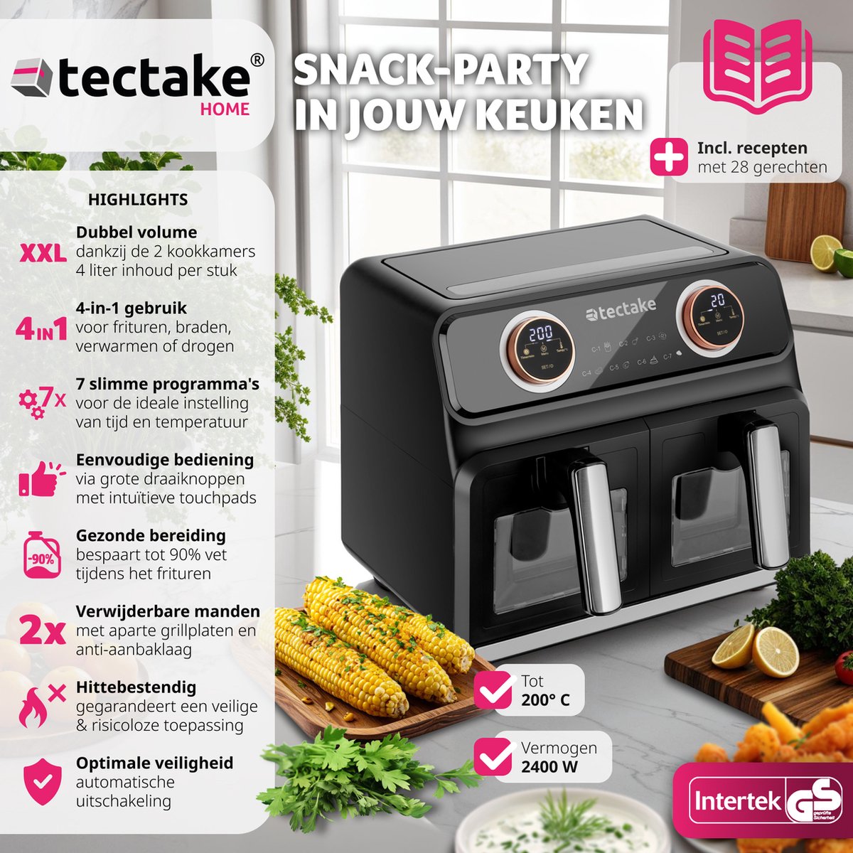 tectake® Dubbele Airfryer Samurai XXL 8L