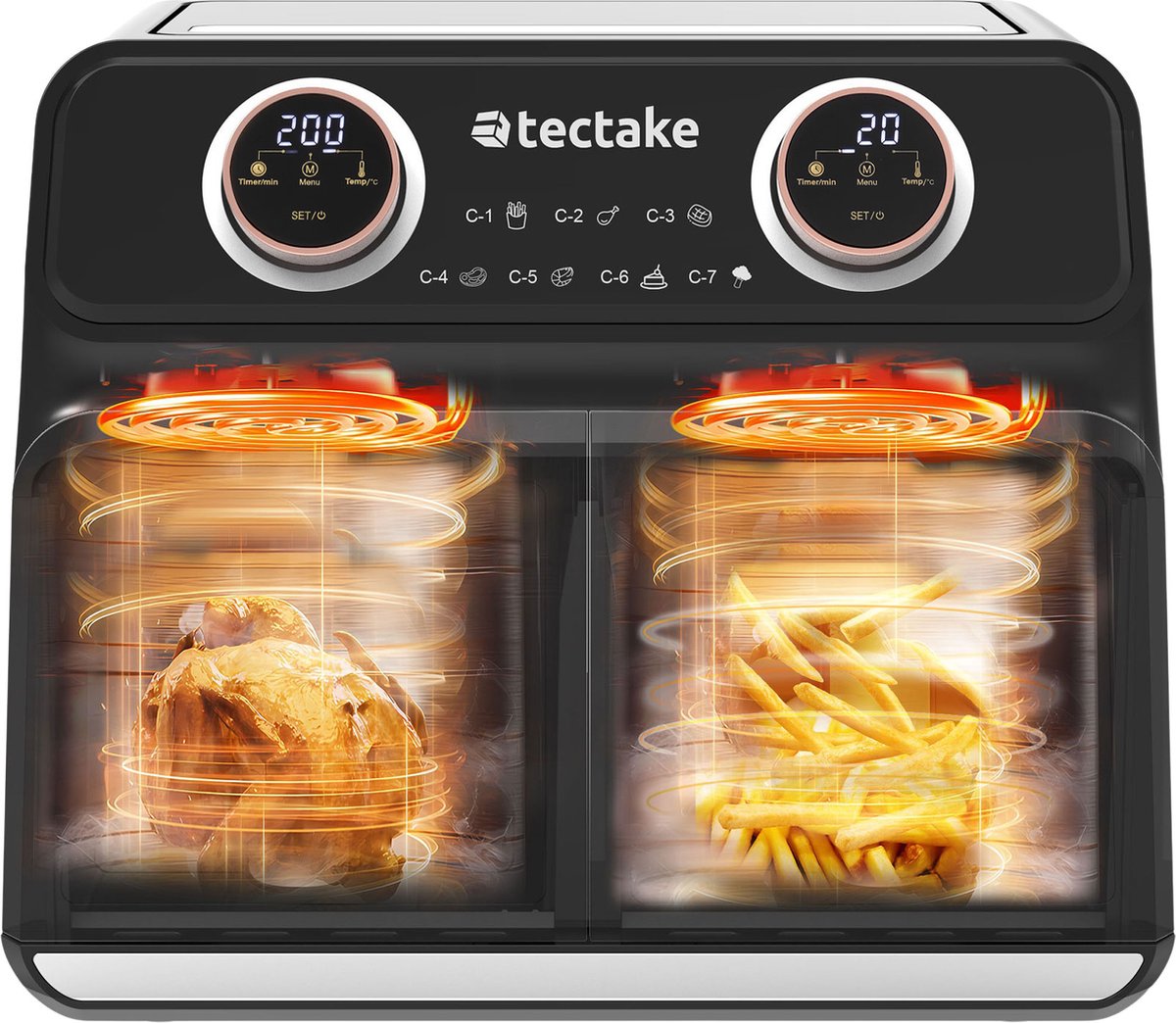 tectake® Dubbele Airfryer Samurai XXL 8L