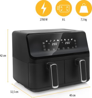 Tristar Airfryer XXL FR-9026 Digitale Dubbele Heteluchtfriteuse Zwart