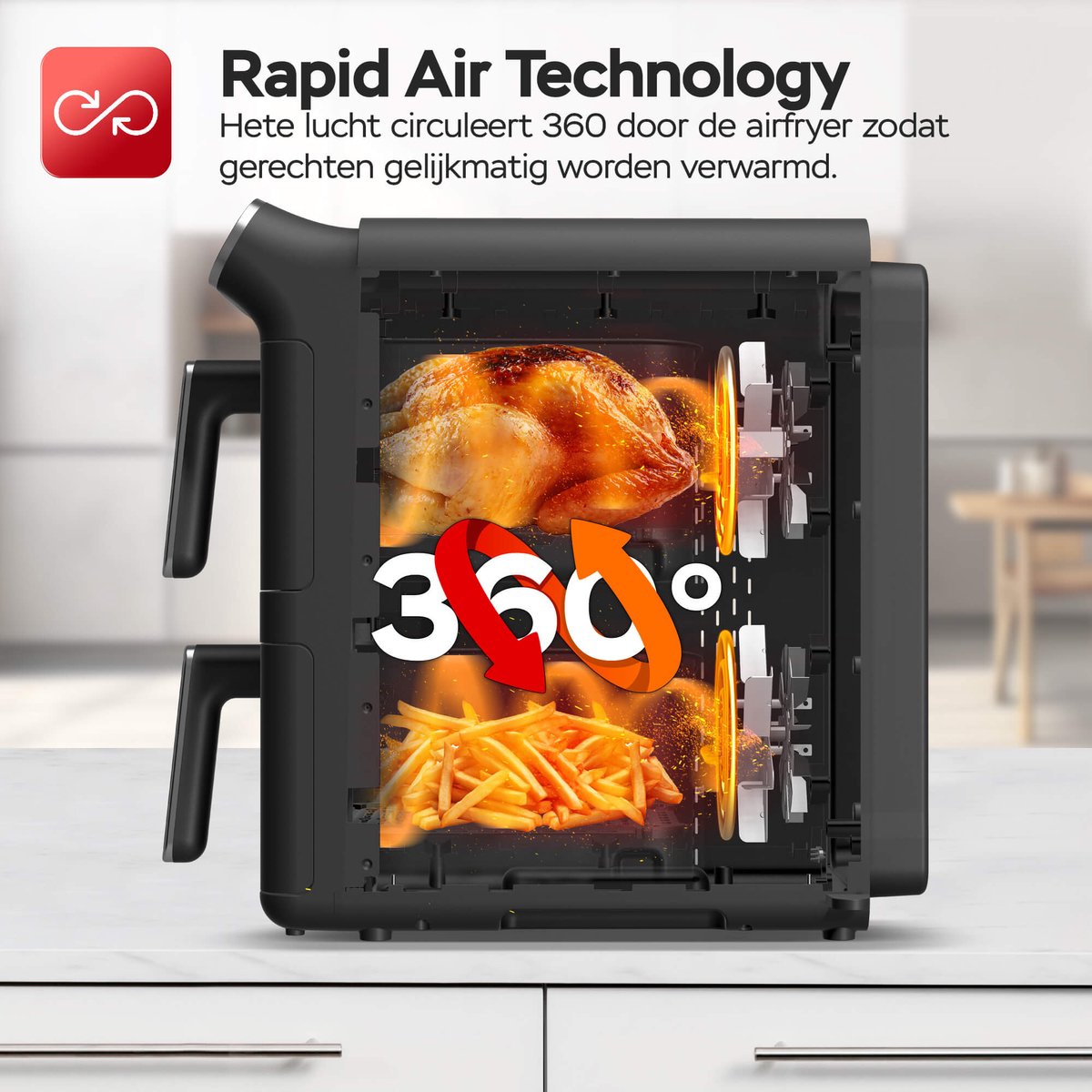 Turbotronic AF-500D Dubbele Airfryer 11L Zwart
