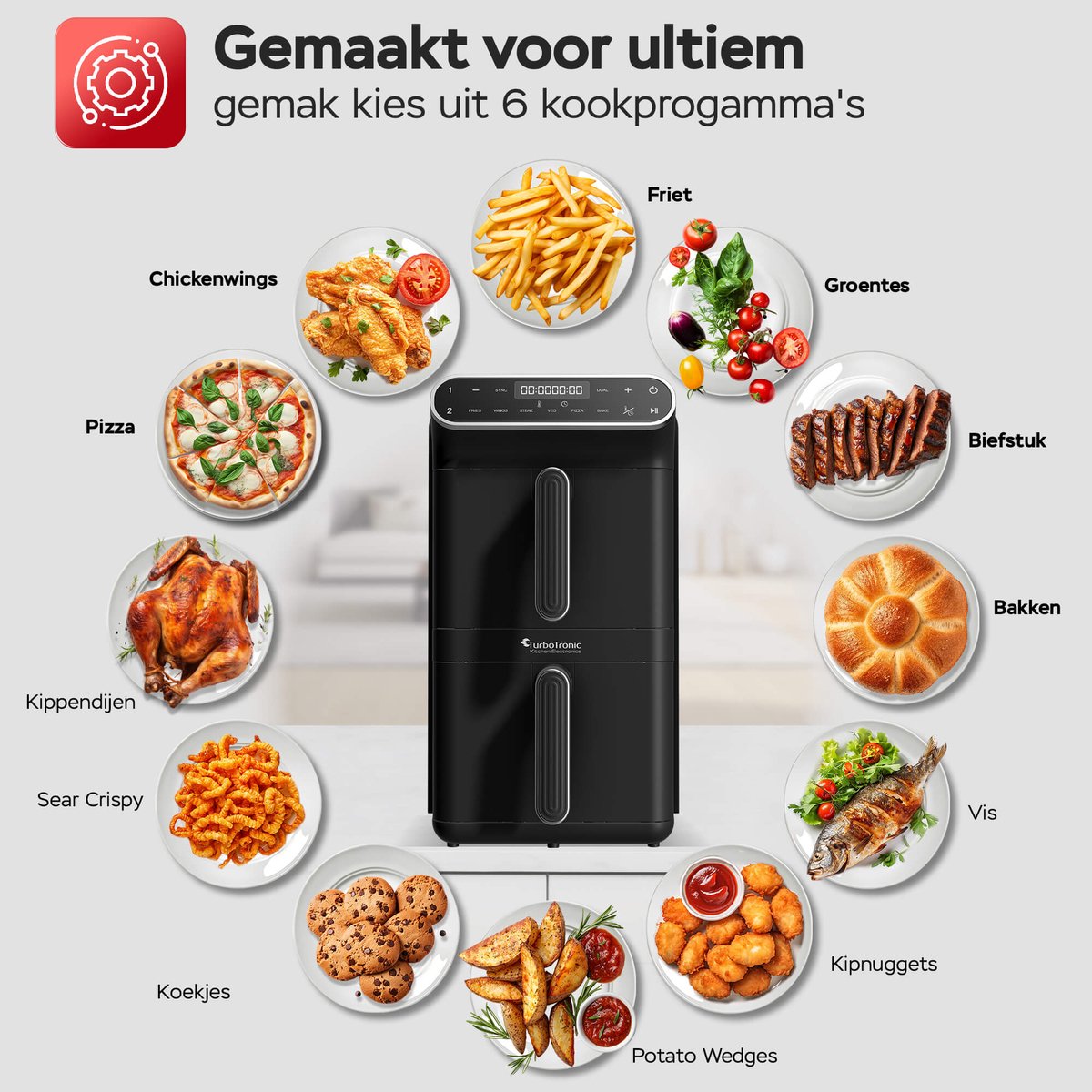 Turbotronic AF-500D Dubbele Airfryer 11L Zwart