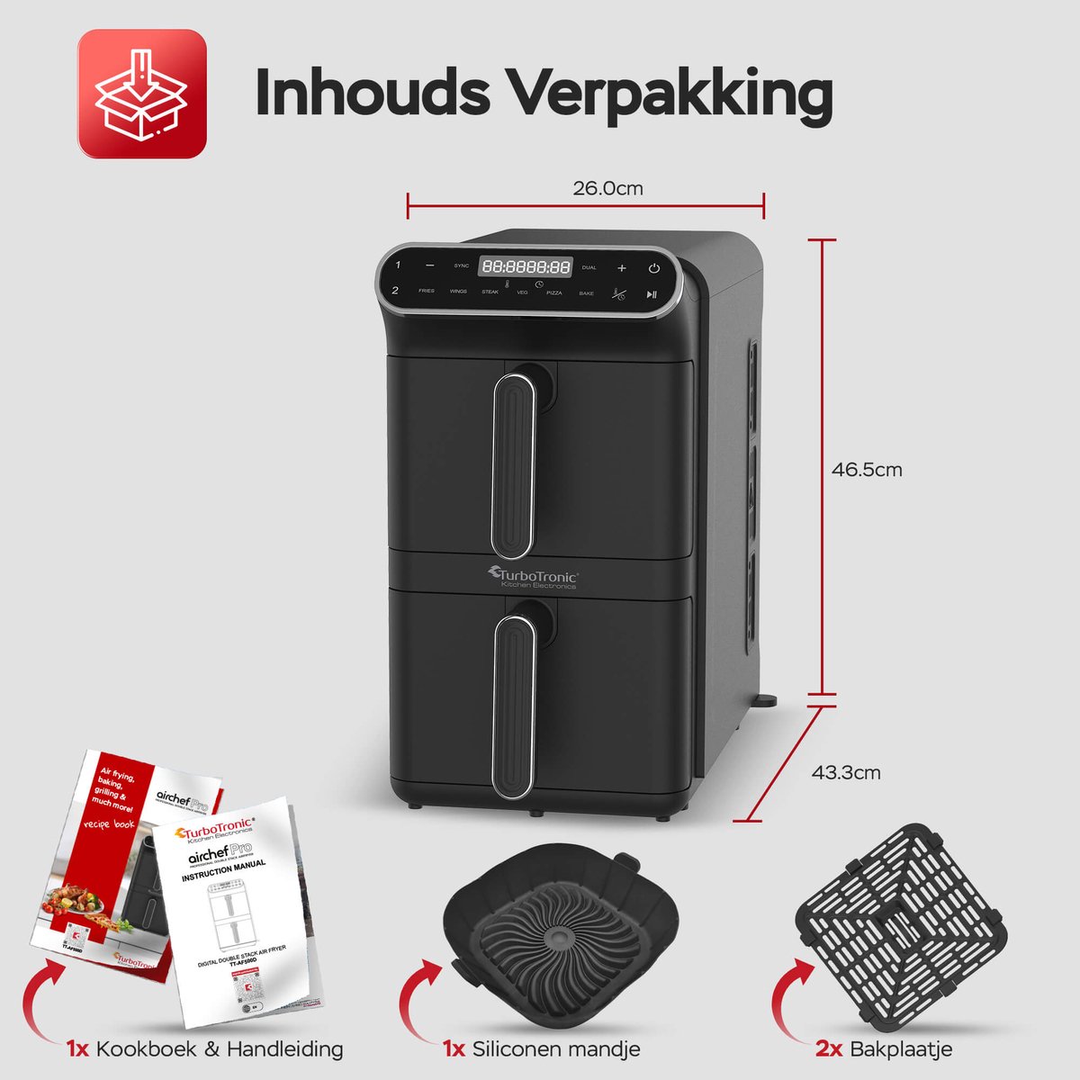 Turbotronic AF-500D Dubbele Airfryer 11L Zwart