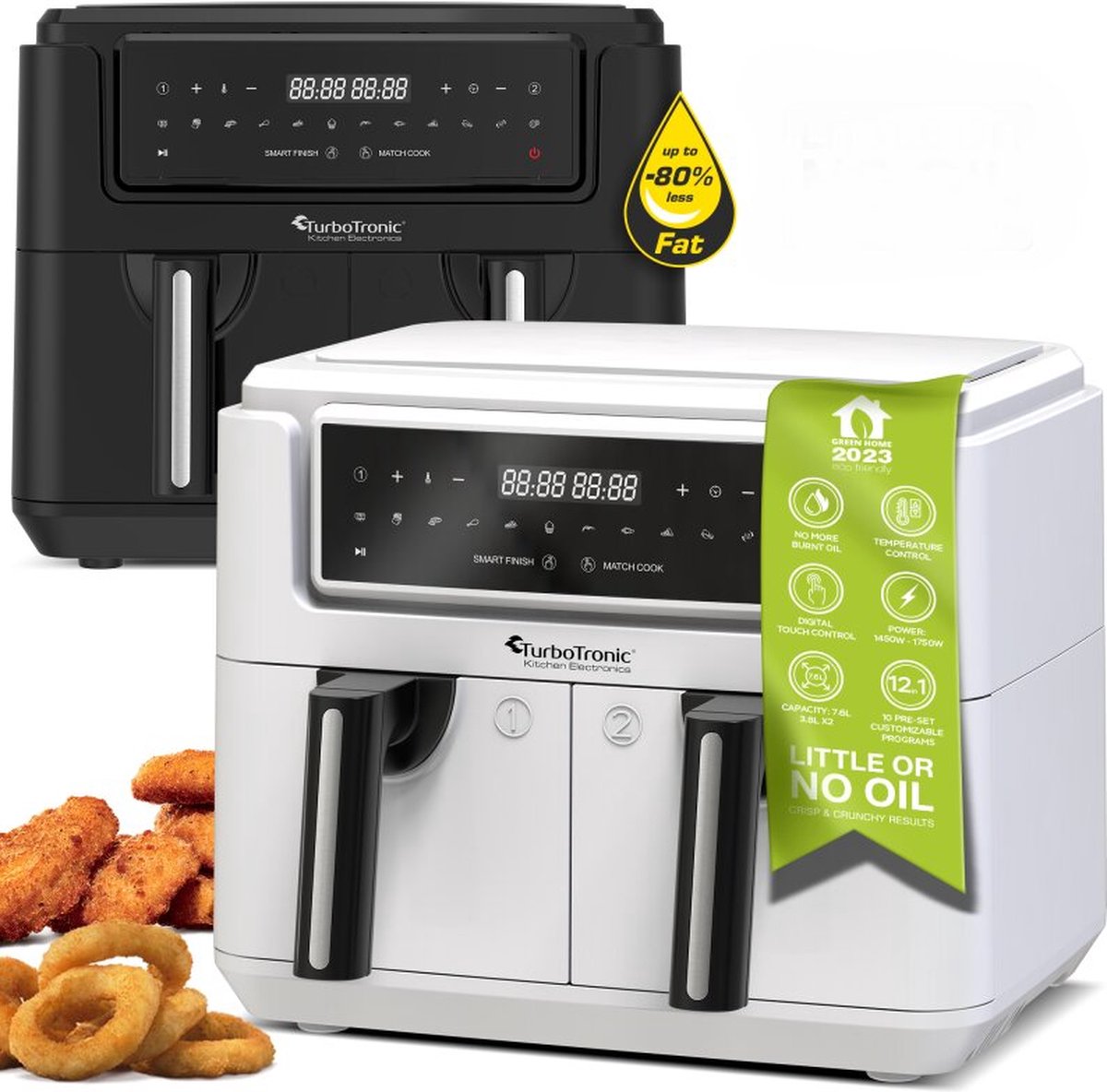 TurboTronic AF118 Dubbele Airfryer XXL 7,6L Zwart