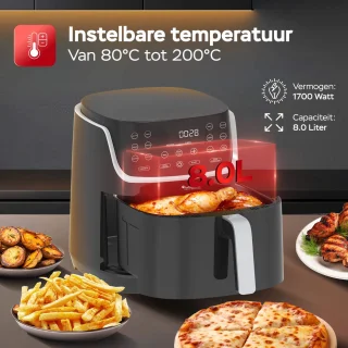 TurboTronic AF13D Airfryer XXL 8L Zwart
