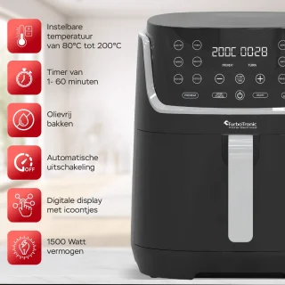 TurboTronic AF13D Airfryer XXL 8L Zwart
