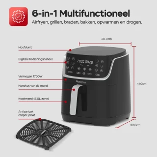 TurboTronic AF13D Airfryer XXL 8L Zwart