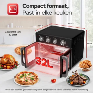 TurboTronic AF32MFD Airfryer XXL Oven Zwart