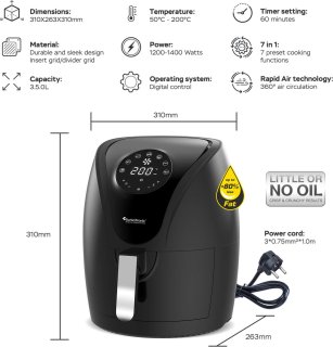 TurboTronic AF9D Digitale Airfryer 3,5L Zwart/Zilver