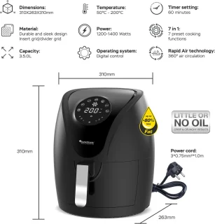 TurboTronic AF9D Digitale Airfryer 3,5L Zwart/Zilver