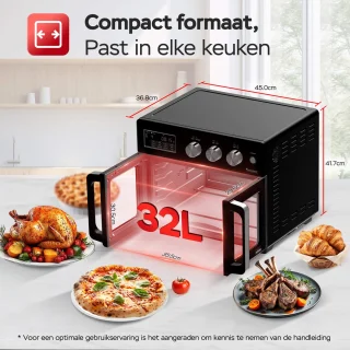 TurboTronic AFD32 Airfryer XXL en Oven Zwart 32L