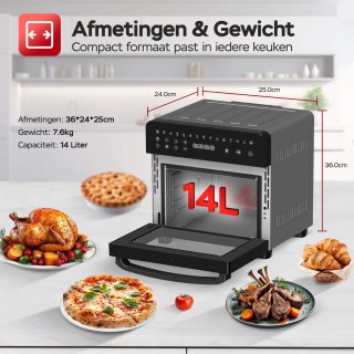 TurboTronic AFO14 XXL Airfryer en Oven Zwart