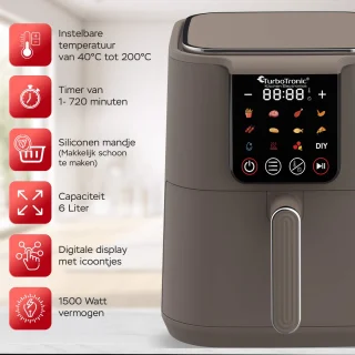 Turbotronic AirChef AF-250 XL Airfryer 6L Truffle Grey